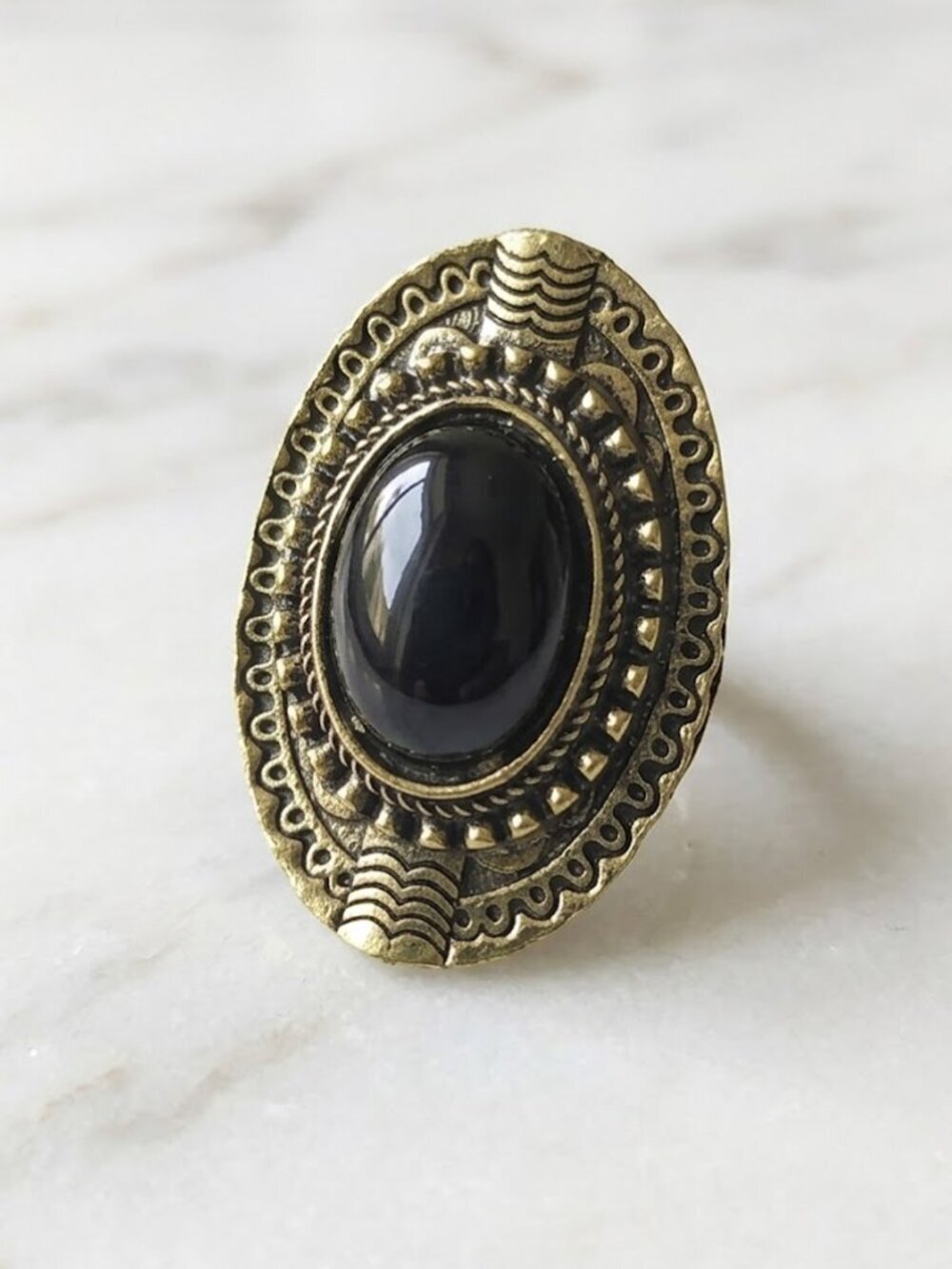 Ladies Black Aztec Ring
